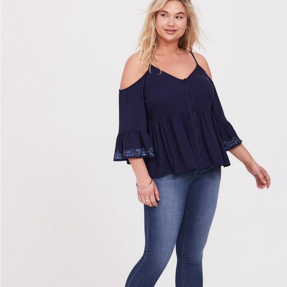 Disney Cinderella Navy Cold Shoulder Babydoll Top